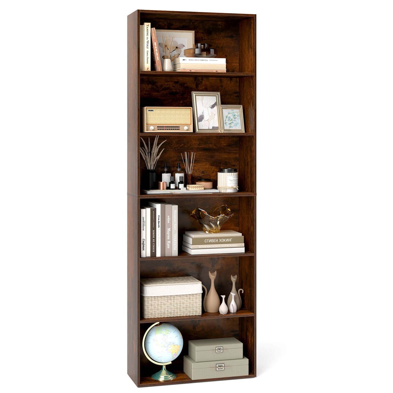 Costway 70" Tall 6-Tier Bookcase with 6 Open Shelves Anti-Toppling Kits for Living Room Brown/Black